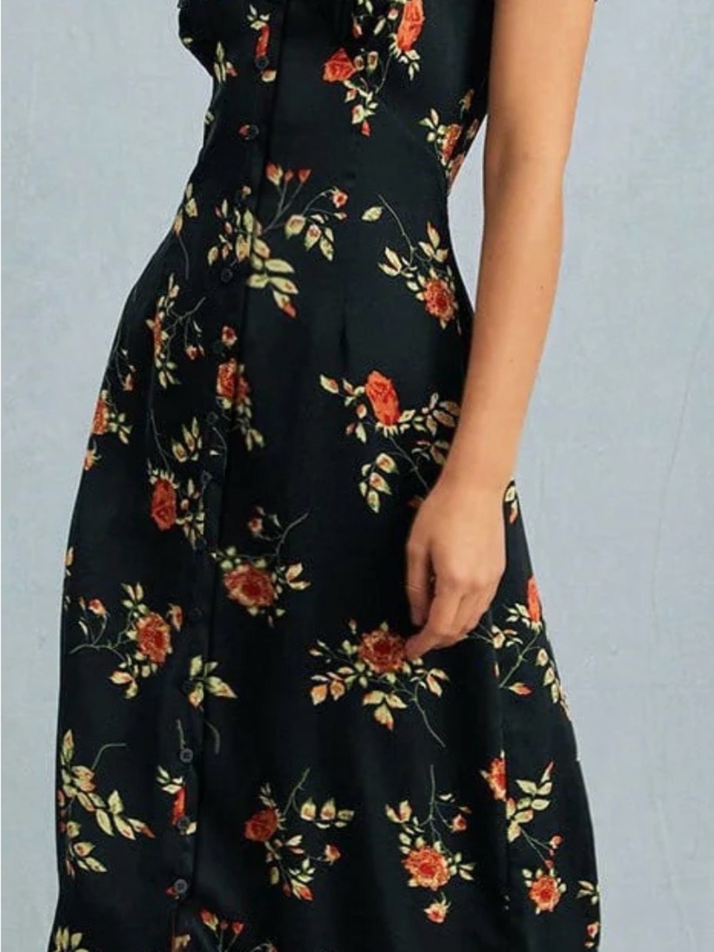 RIHOAS Black Midi Dress with Red Floral Print